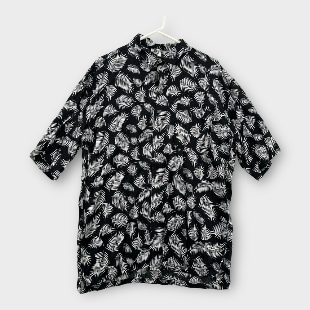 Hamakua Hawaiian Shirt‎ Mens XL Floral Button Up White Black Rayon NEW